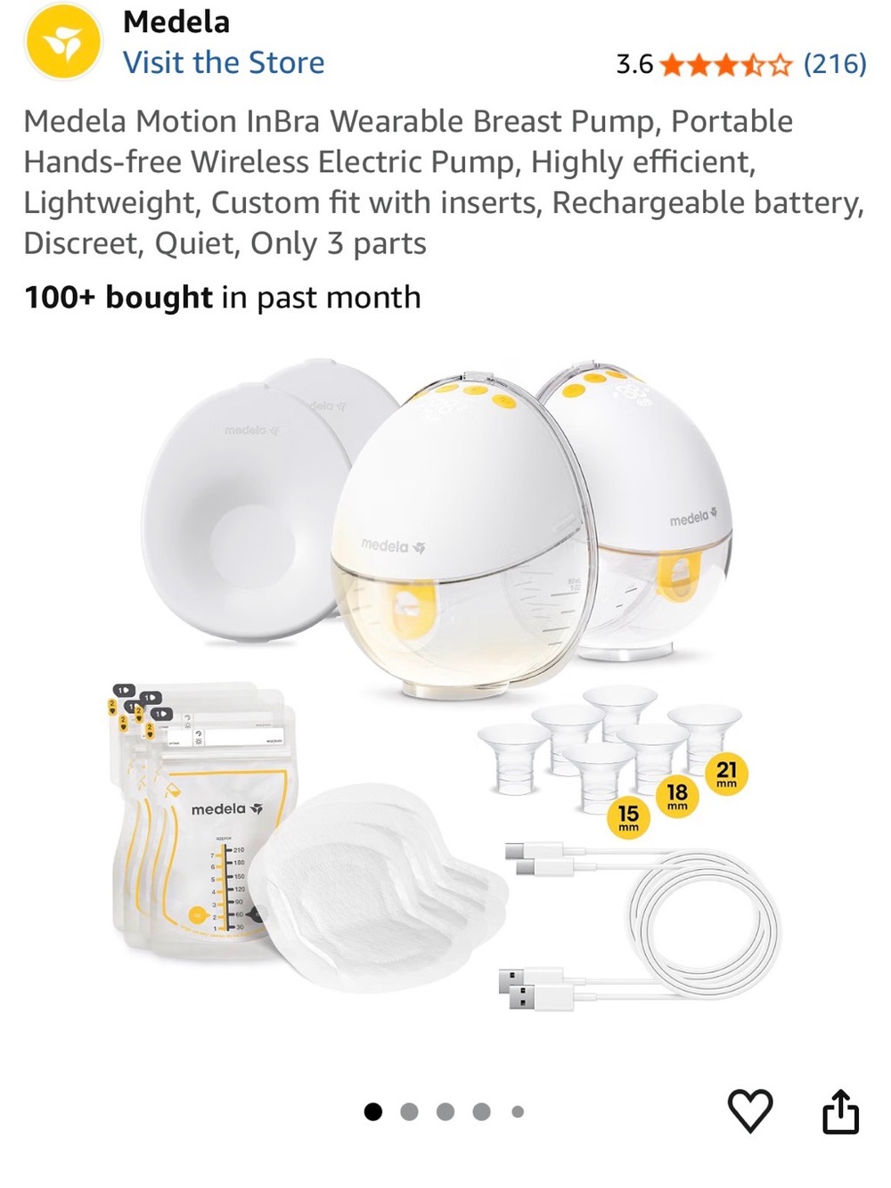 Medela White and Yellow Wearable Electric Breast Pump Duo